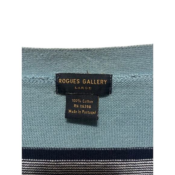 Rogues Gallery wool cardigan striped blue gray white black cotton mens large - Picture 4 of 8